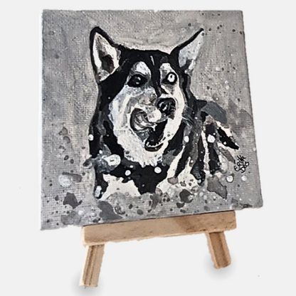 Mini custom pet portrait on display easel hand-painted