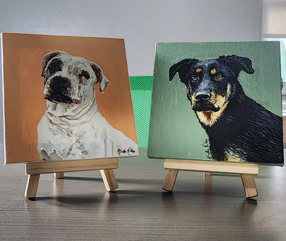 Mini custom pet portrait on display easel hand-painted